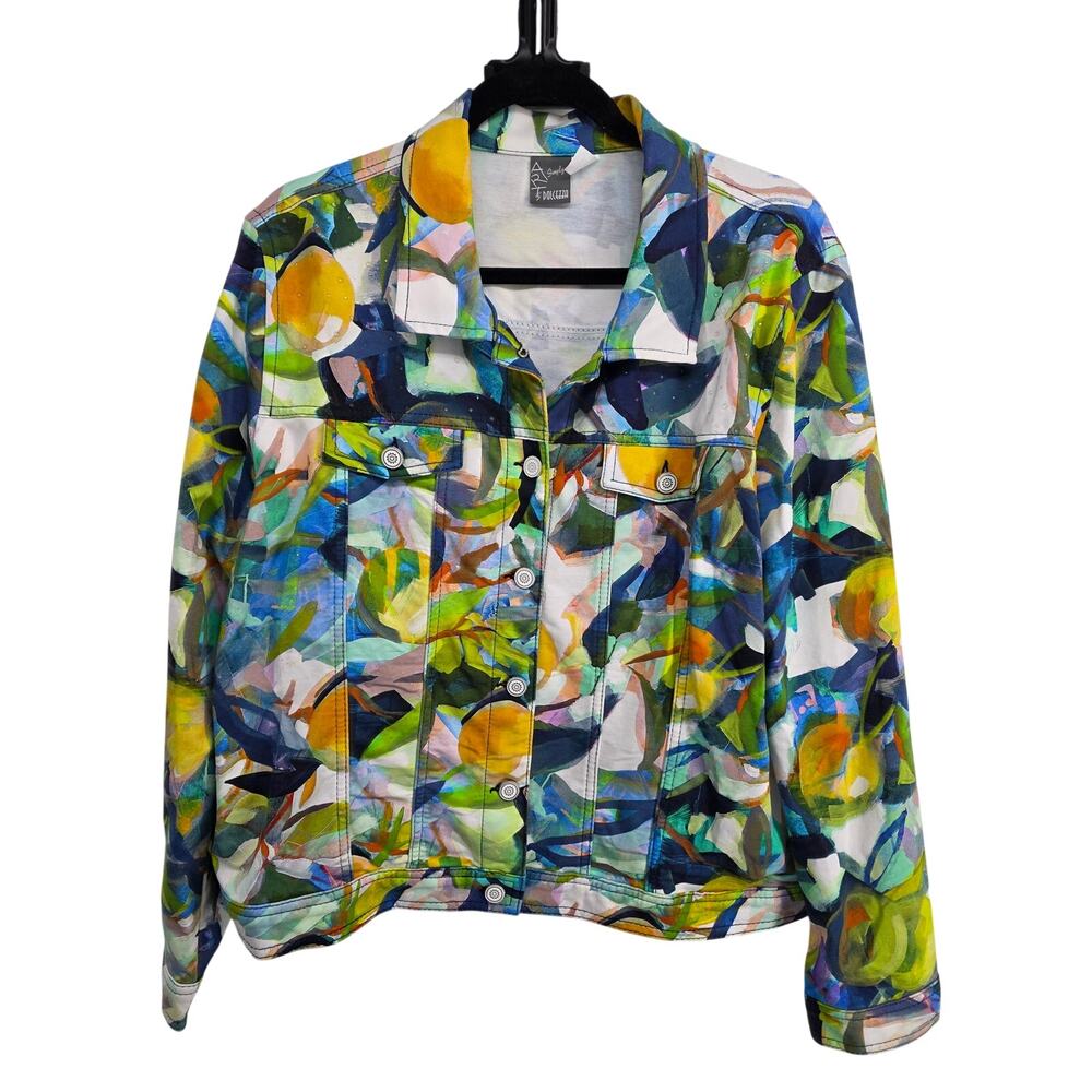 Simply Art by Dolcezza Orangerie Jacket Rhinestone Detail Blue Size XXL